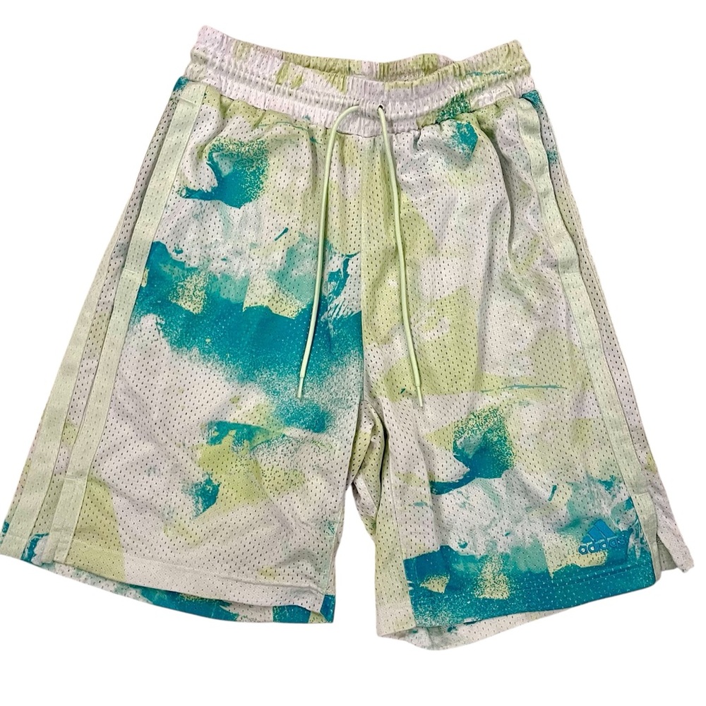 Adidas Men's Teal, Lime Green and White Brushstroke Athletic Shorts Size L